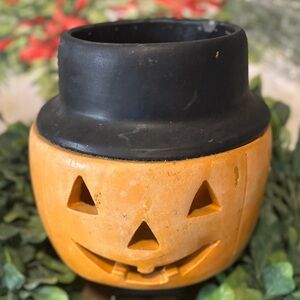 Vintage Handmade Pottery Jack-O’-Lantern Candle Holder | Signed Folk Art